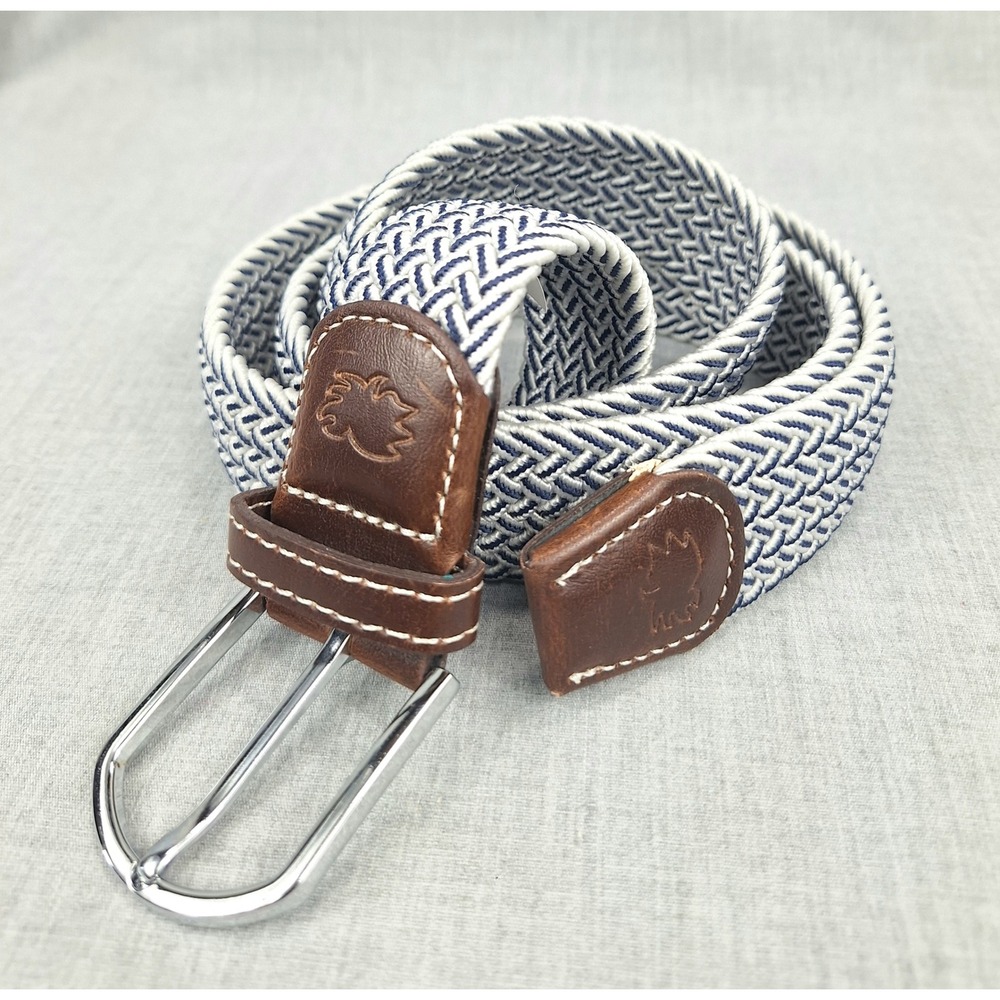 Roostas The Riviera Braided Elastic Belt Navy White Brown Woven Mens Medium 43in